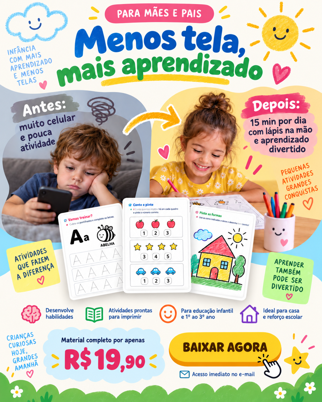 Criança praticando atividades educativas em uma mesa